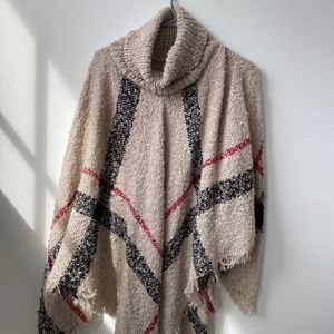 Cowlneck Burberry plaid poncho.